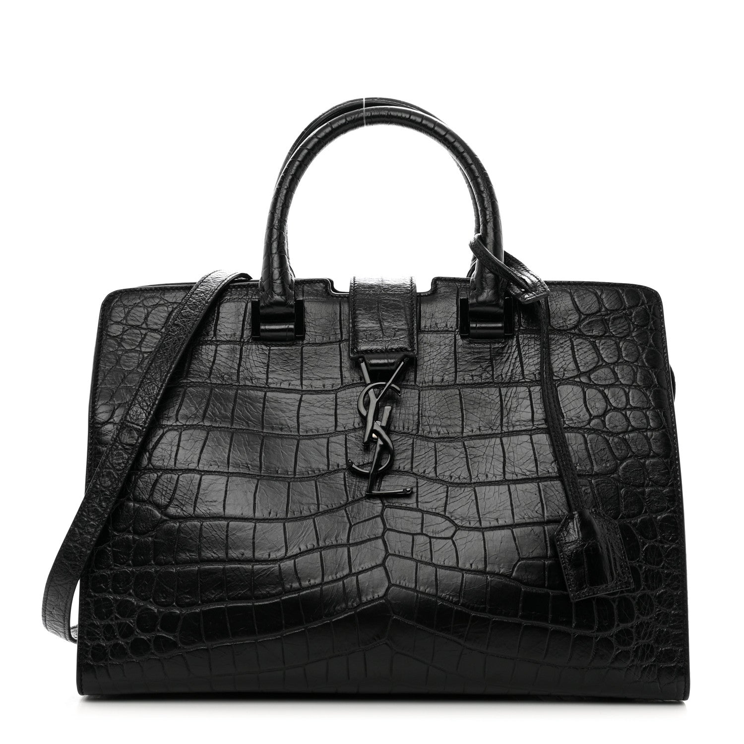 Saint Laurent Calfskin Crocodile Embossed Small Monogram Cabas Black 1 of 8