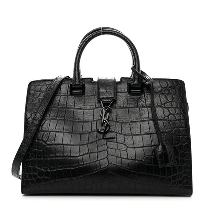 Saint Laurent Calfskin Crocodile Embossed Small Monogram Cabas Black 1 of 8