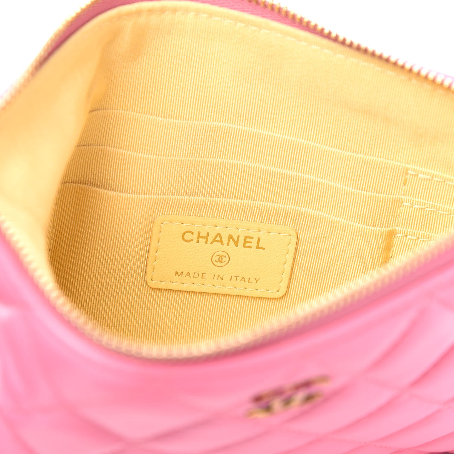 Chanel Lambskin Quilted Zipped Pouch Pink Yellow 6 of 10