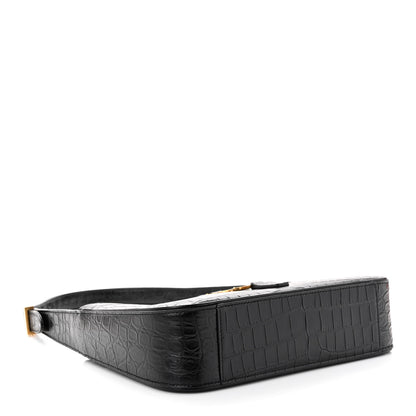 Saint Laurent Calfskin Crocodile Embossed LE 5 A 7 Hobo Black 4 of 10