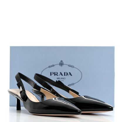 Prada Vernice Metal Triangle Logo Pointed Toe 55mm Slingback Pumps 39 Black 8 of 8