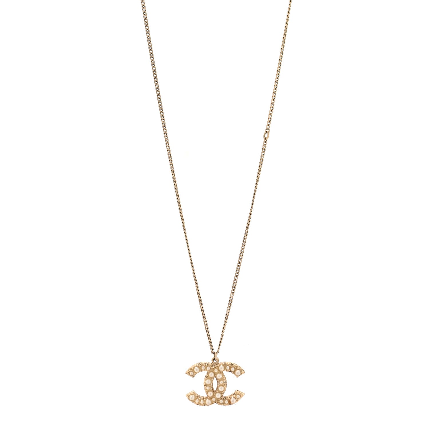 Chanel Pearl CC Pendant Necklace Gold 1 of 5