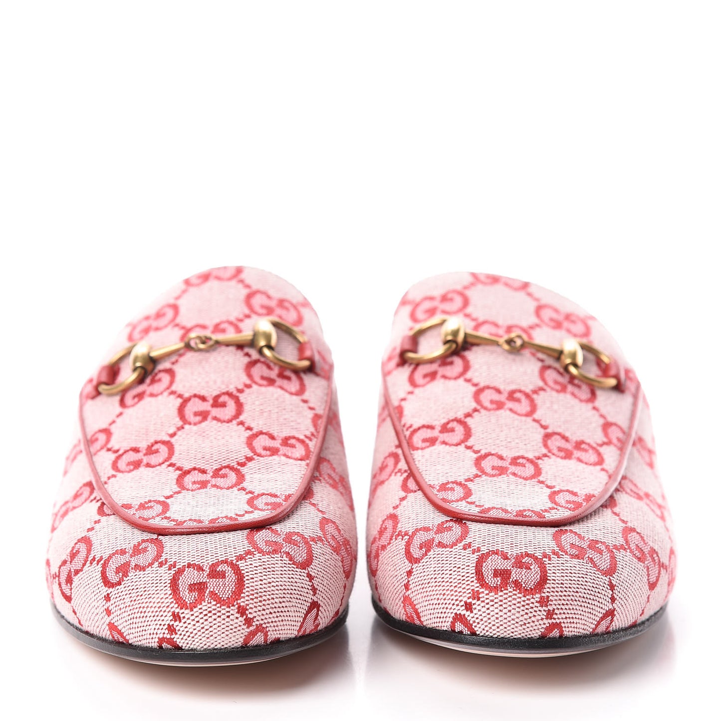 Canvas GG Monogram Horsebit Womens Princetown Slippers 37 Gardenia Hibiscus Red