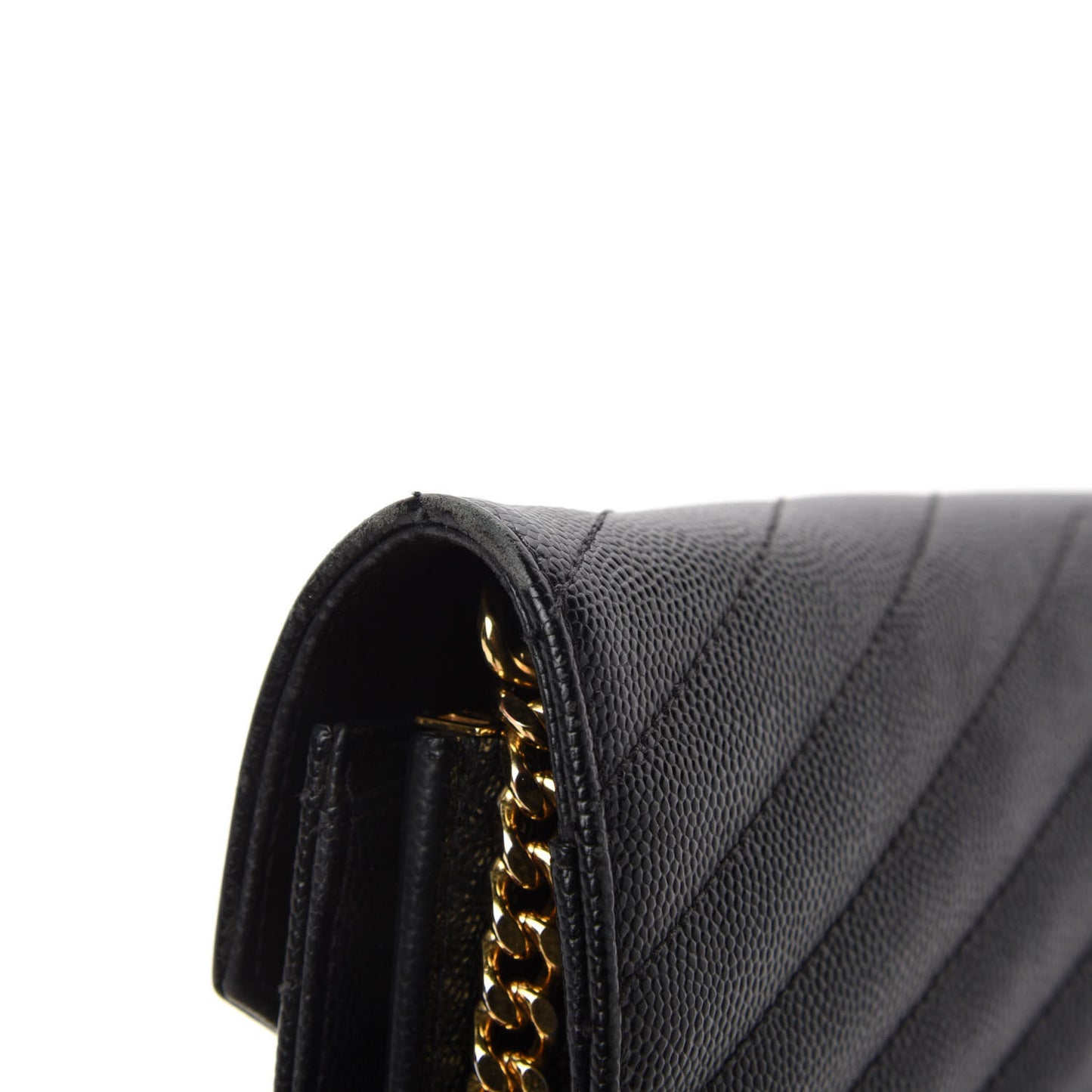 Grain De Poudre Matelasse Chevron Monogram Chain Wallet Black