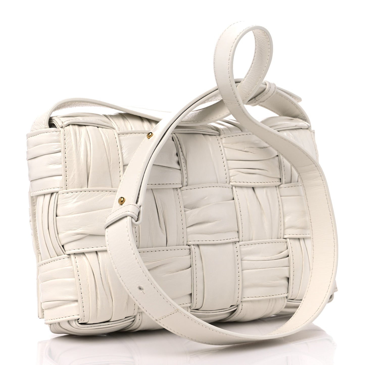 Calfskin Intreccio Plisse Cassette Crossbody Bag White