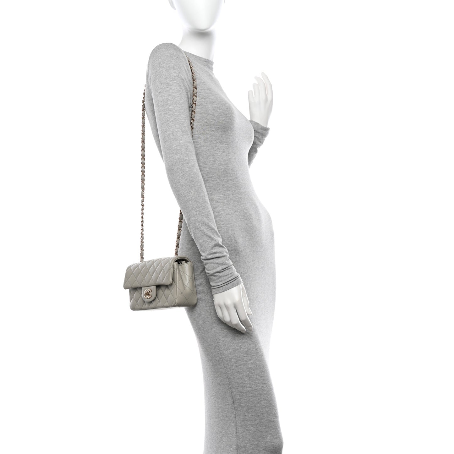 Lambskin Quilted Mini Rectangular Flap Grey