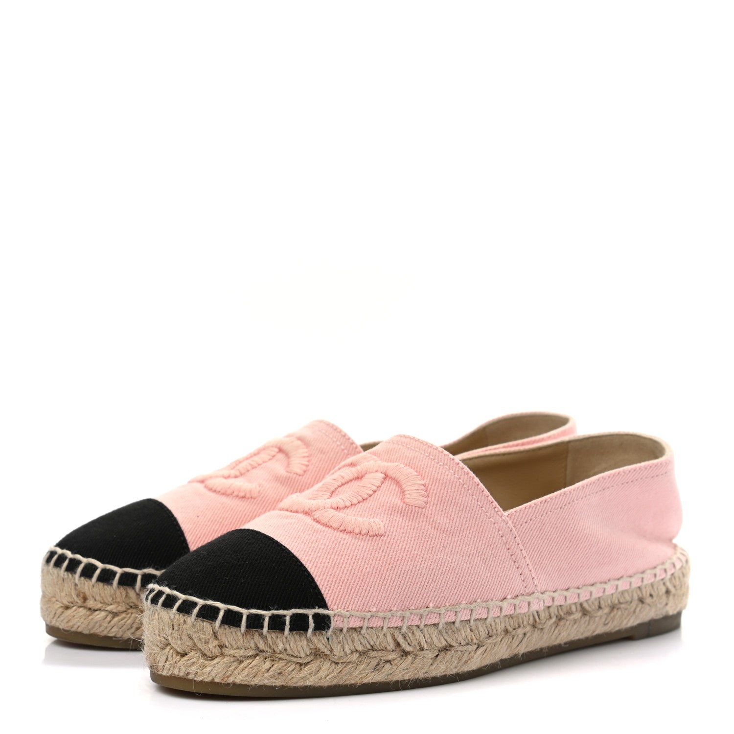 Chanel Denim Toile CC Espadrilles 36 Pink Black 3 of 9