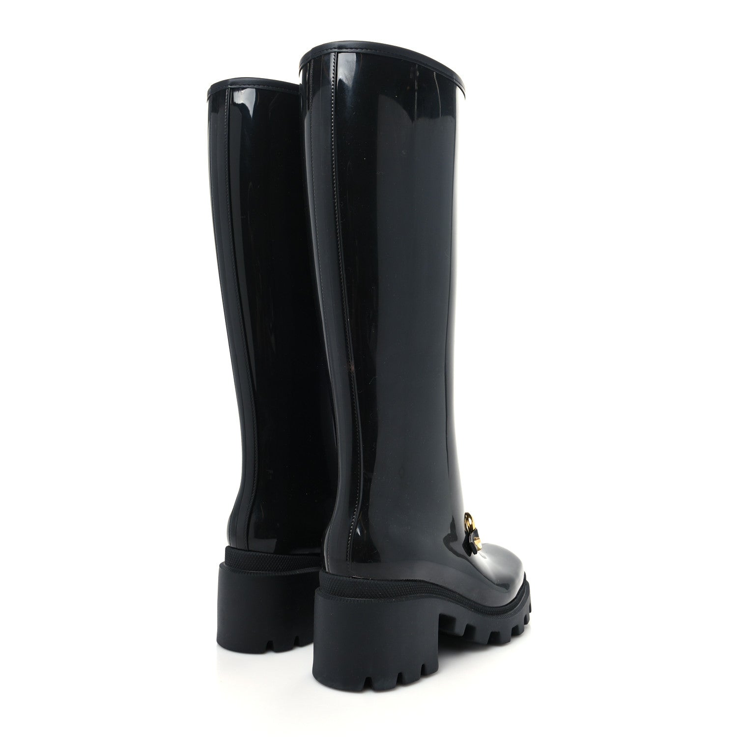 Gucci Rubber Horsebit Knee High Boots 36 Black 4 of 7