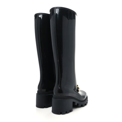 Gucci Rubber Horsebit Knee High Boots 36 Black 4 of 7