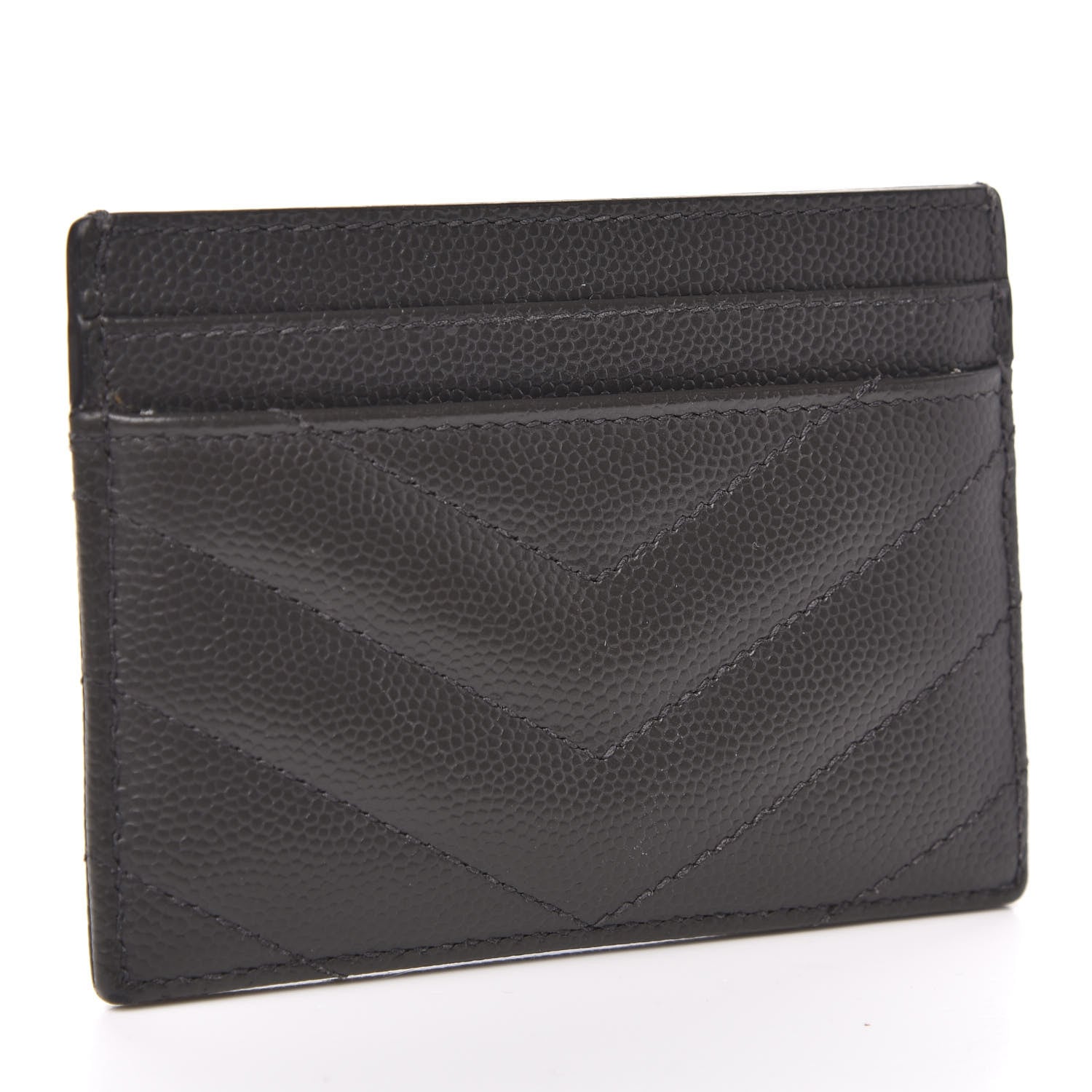 Saint Laurent Grain De Poudre Matelasse Chevron Monogram Credit Card Case Coal 3 of 8