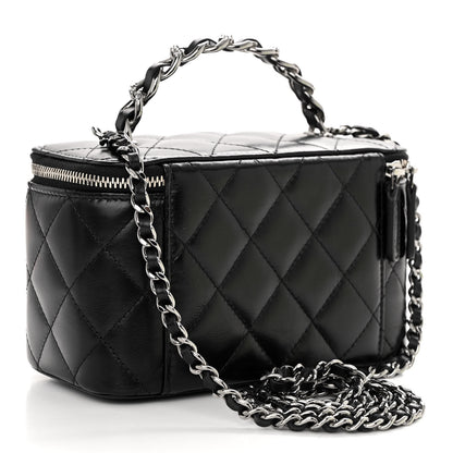 Chanel Shiny Crumpled Calfskin Crystal Quilted Precious Handle Vanity Case With Chain Black 3 of 11