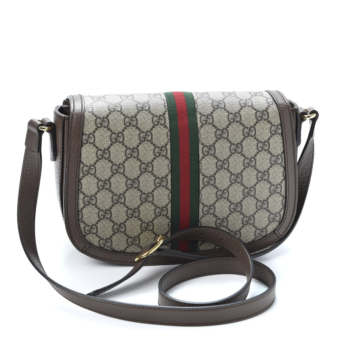 GG Supreme Monogram Web Small Ophidia Flap Messenger Bag Brown