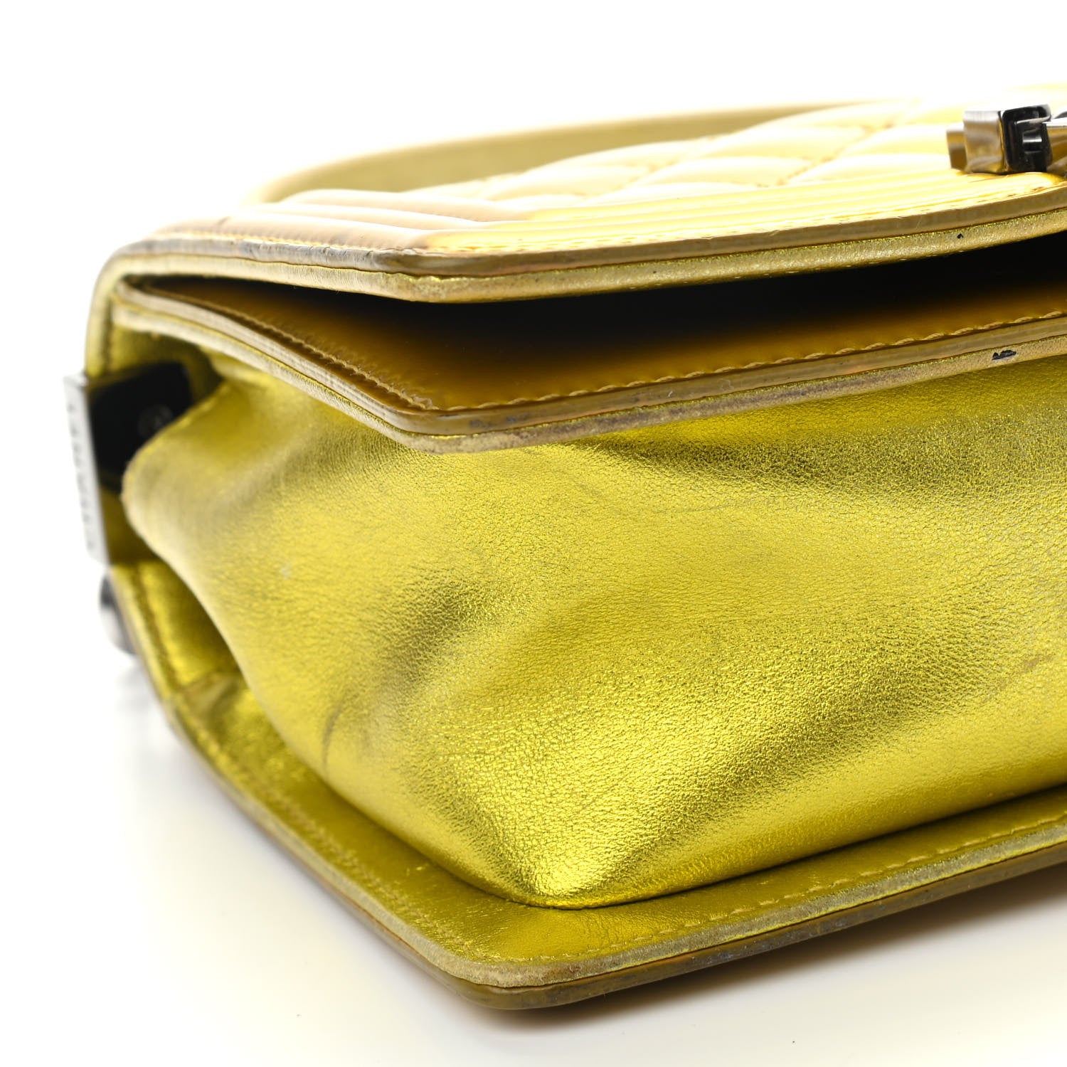 Chanel Metallic Patent Calfskin Quilted Small Boy Flap Yellow 7 of 13