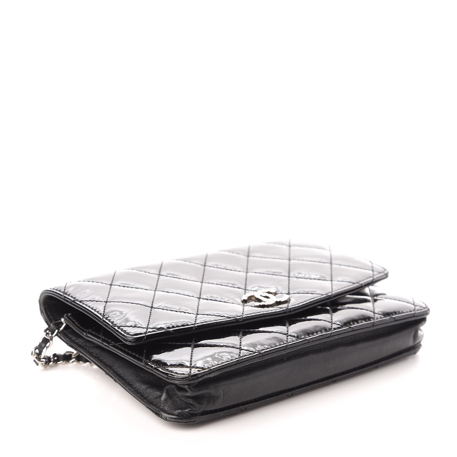 Chanel Patent Quilted Brilliant Wallet On Chain WOC Black 4 of 10