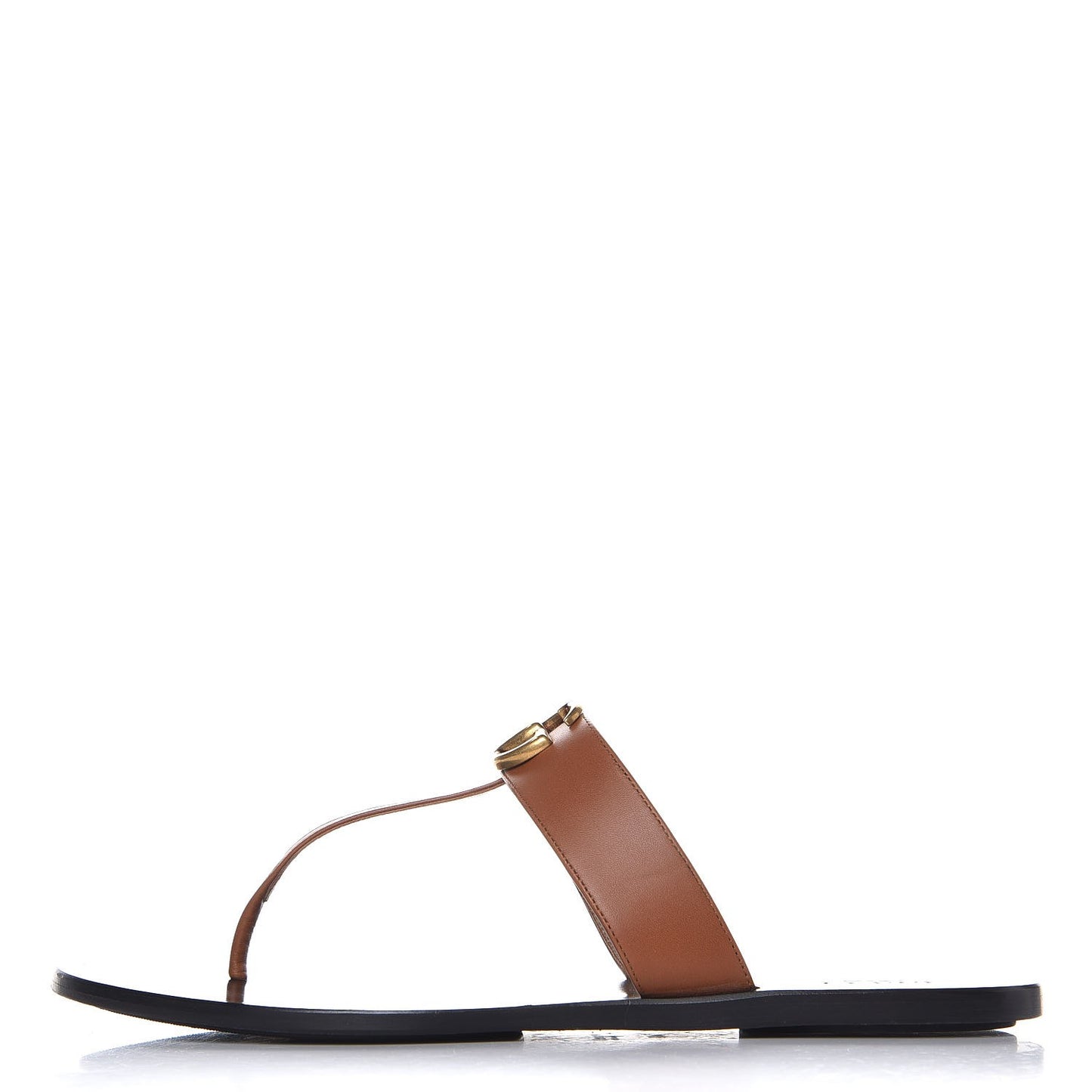 Calfskin GG Marmont Thong Sandals 42 Cognac