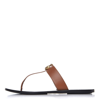 Gucci Calfskin GG Marmont Thong Sandals 42 Cognac 1 of 13