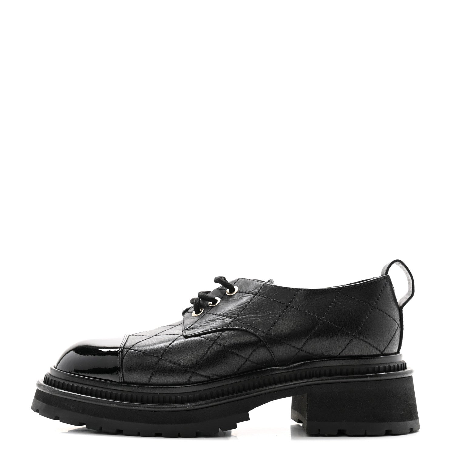 Chanel Calfskin Patent Stitched Cap Toe Lace Up Oxfords 37 Black 1 of 11