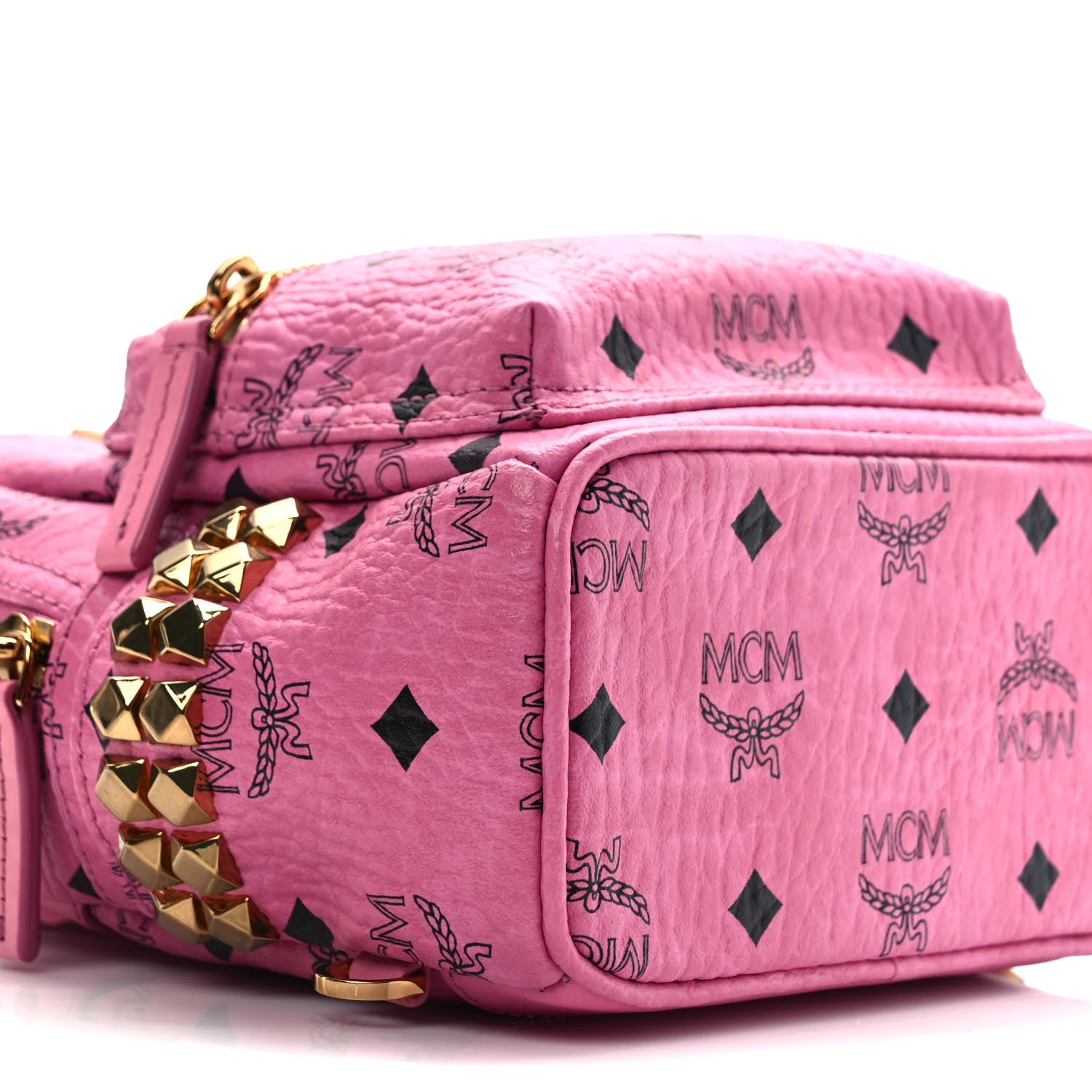 MCM Visetos Side Stud X-Mini Stark Bebe Boo Backpack Pink 9 of 11