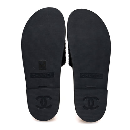 Chanel Fabric Pearl Cork CC Slip On Sandals 40 Black 5 of 7