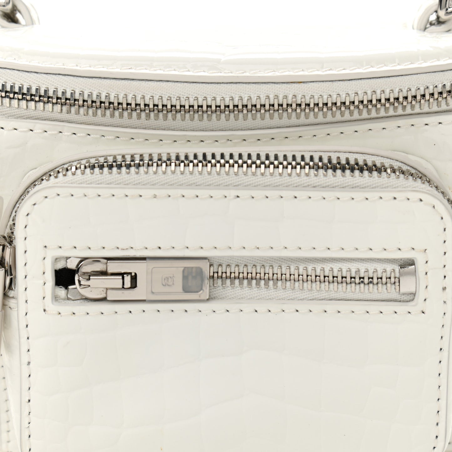 Crocodile Embossed Patent Mini Top Handle Attica Belt Bag White