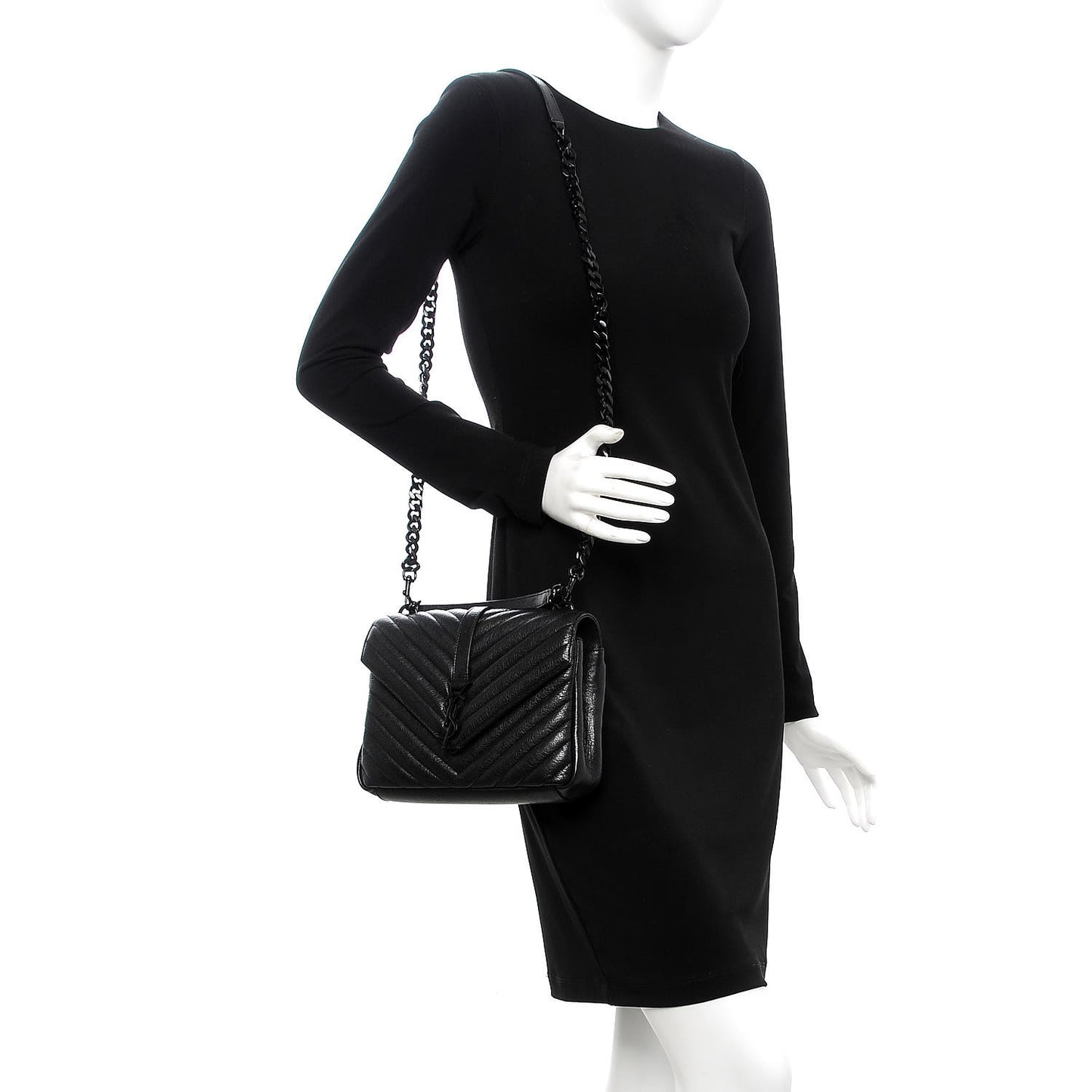 Sheepskin Matelasse Chevron Monogram Medium College Bag Black