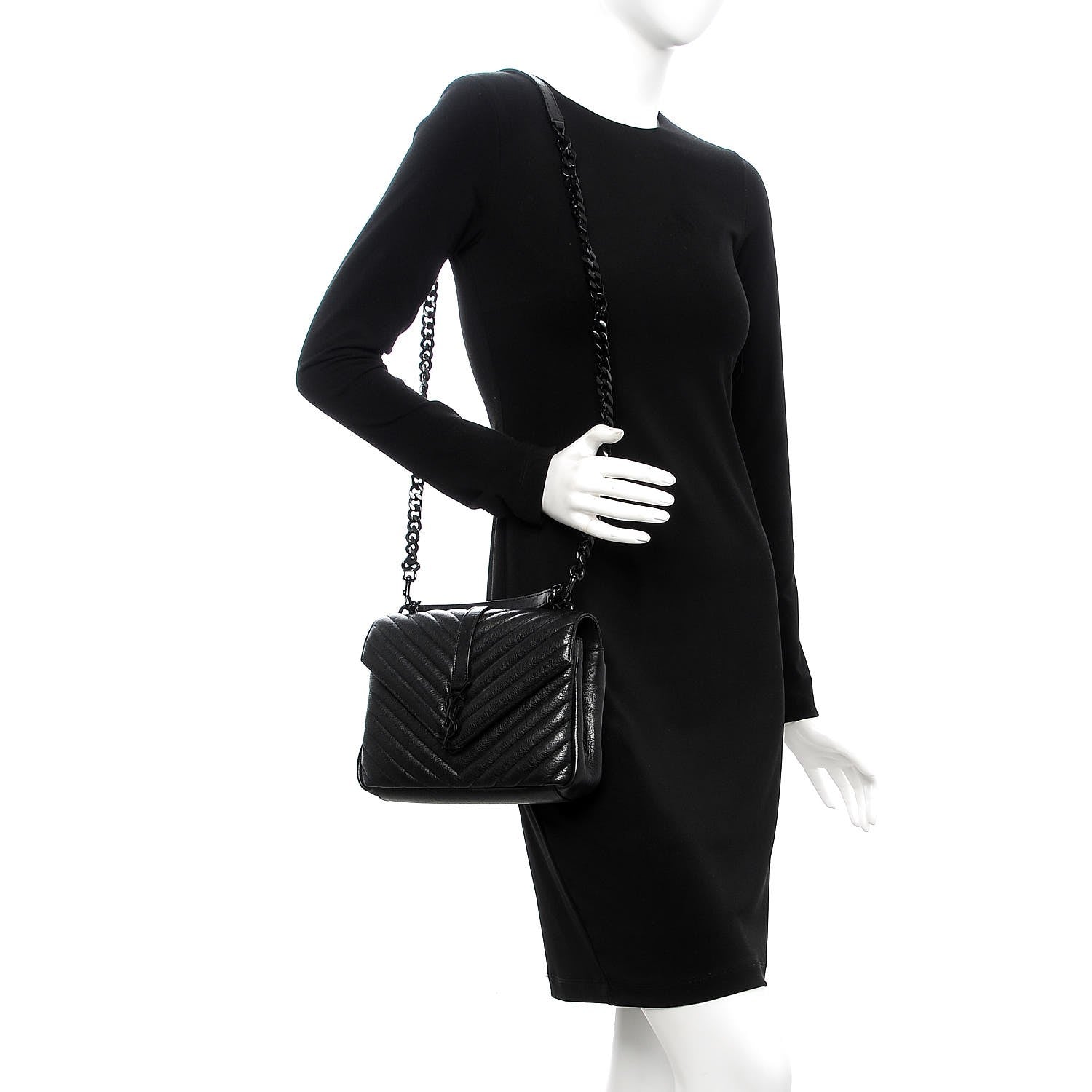 Saint Laurent Sheepskin Matelasse Chevron Monogram Medium College Bag Black 2 of 8