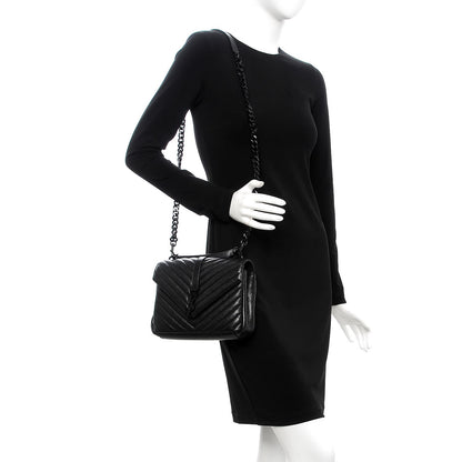 Saint Laurent Sheepskin Matelasse Chevron Monogram Medium College Bag Black 2 of 8