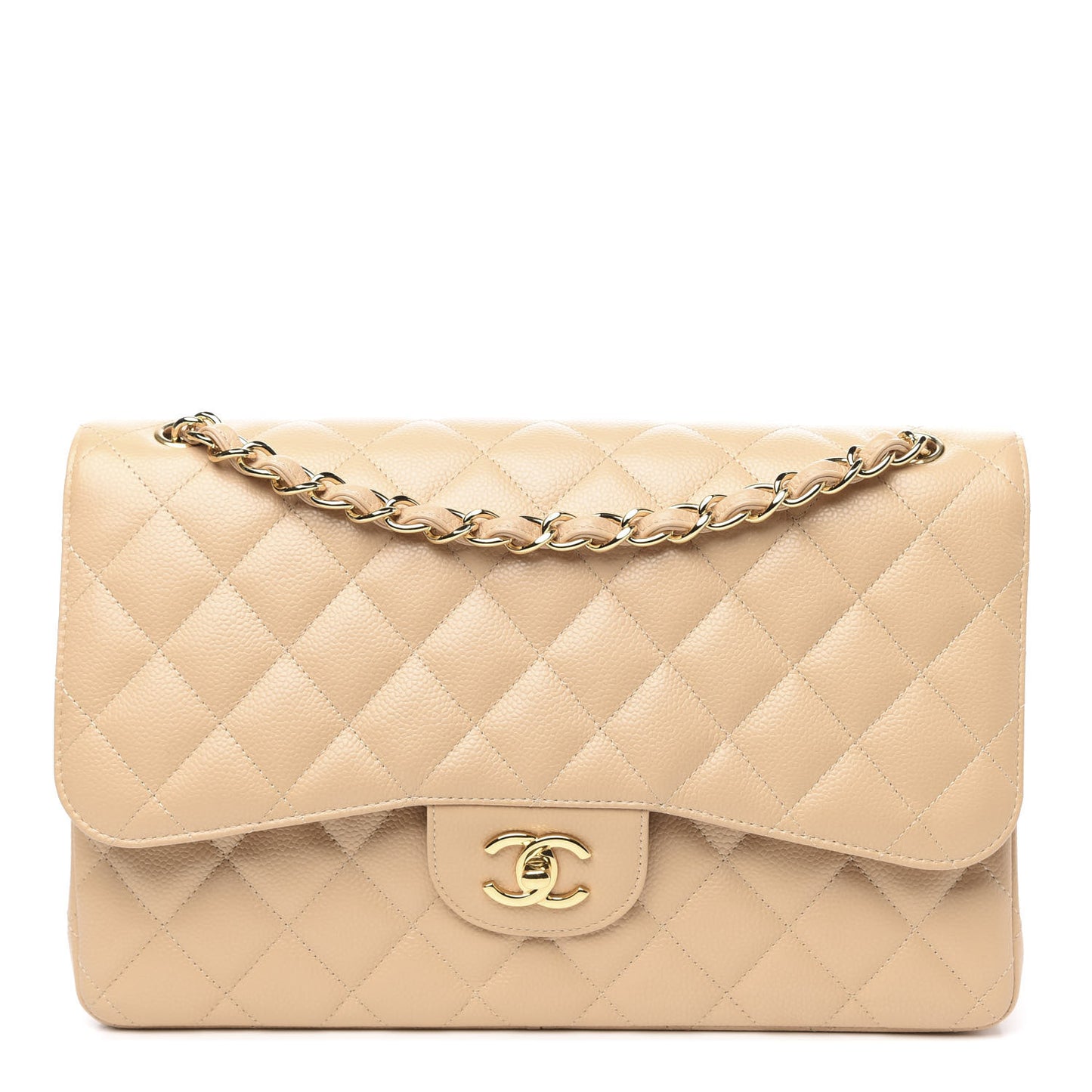 Caviar Quilted Jumbo Double Flap Beige Clair