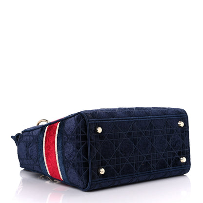 Christian Dior Velvet Cannage Medium Lady D-Lite Blue Red White 3 of 9
