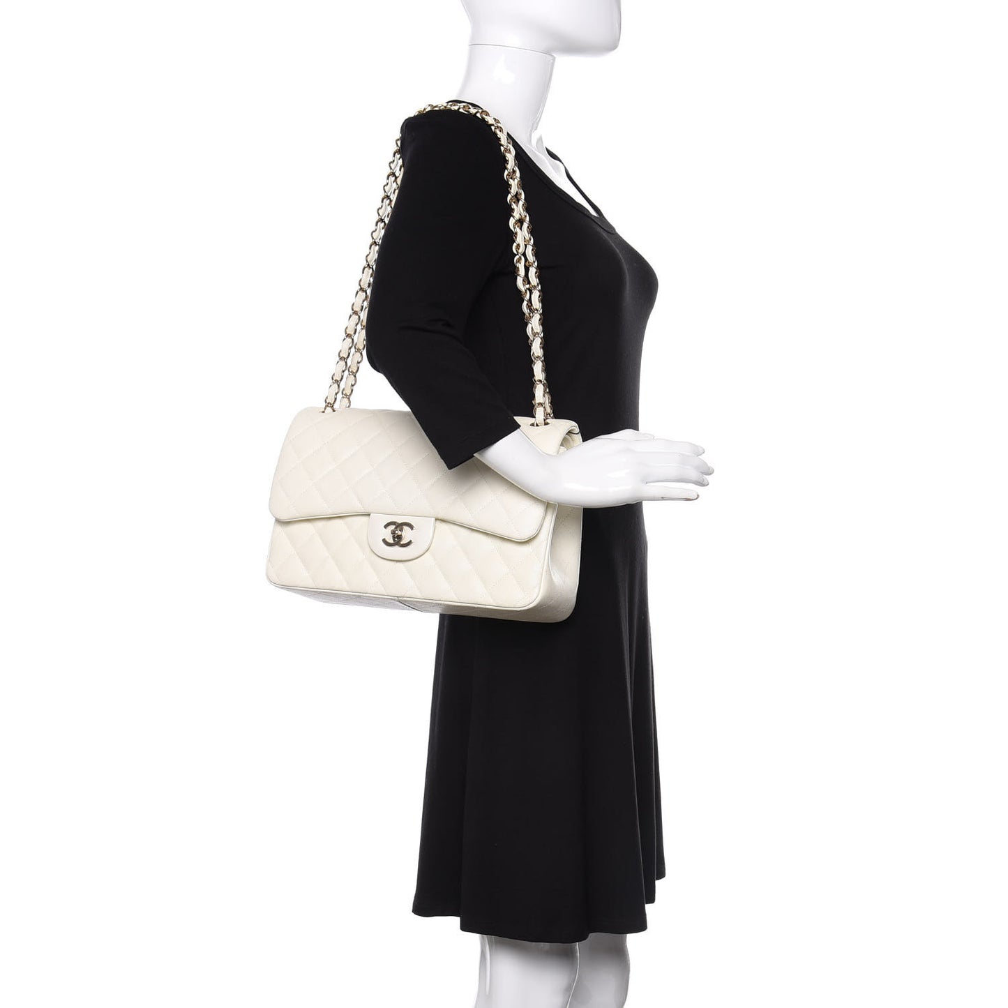 Caviar Quilted Jumbo Double Flap White