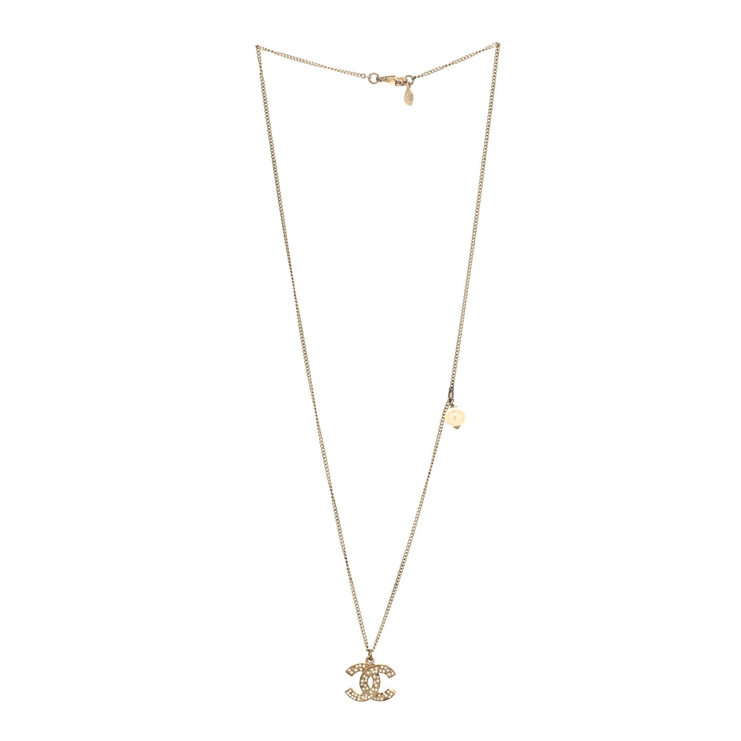 Crystal Pearl CC Pendant Necklace Gold
