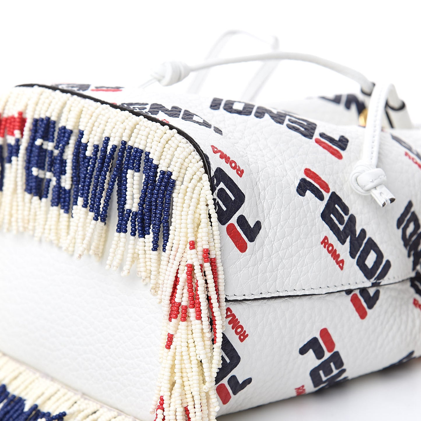 X FILA Calfskin F is Fendi Mania Fringe Mini Mon Tresor Bucket Bag White