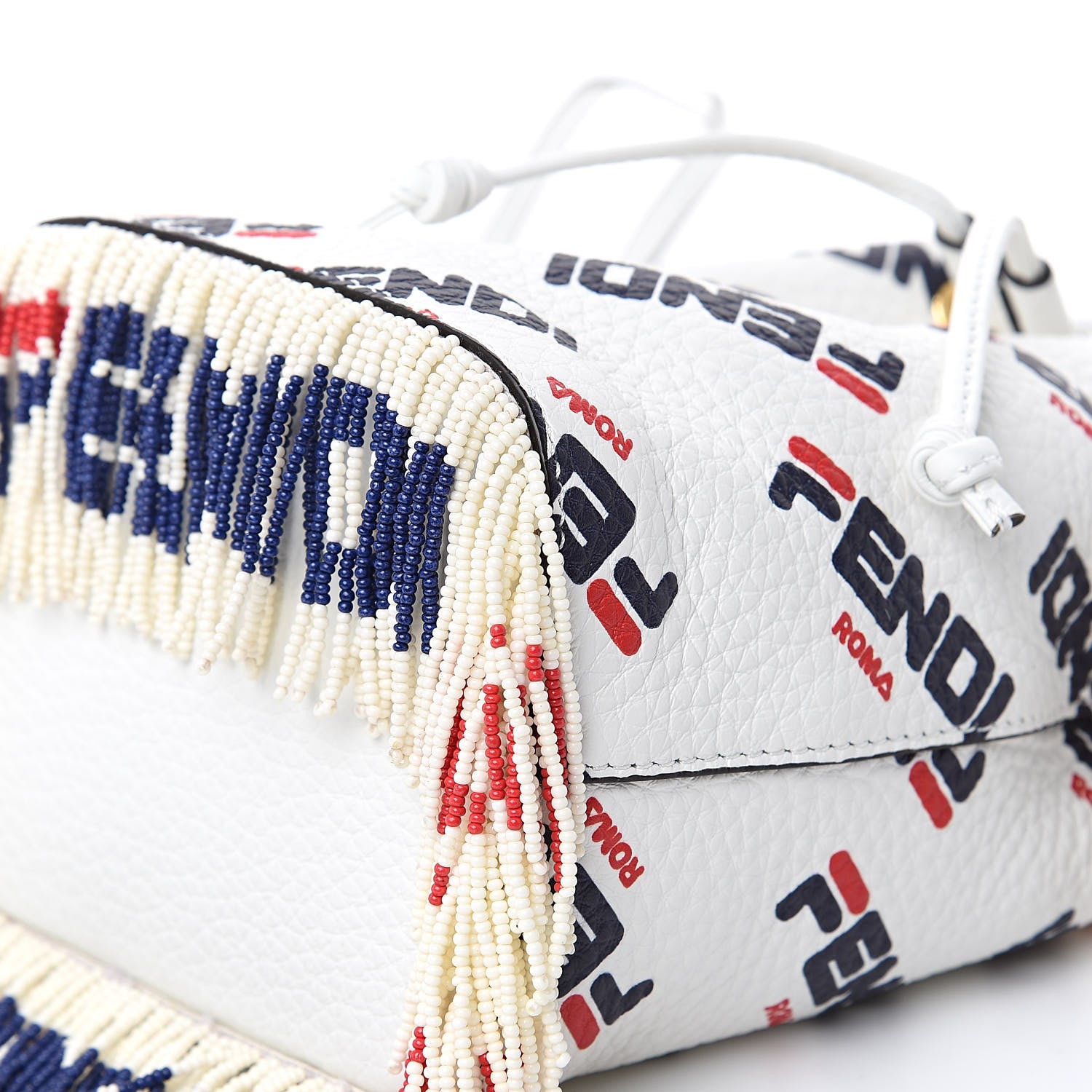 Fendi X FILA Calfskin F is Fendi Mania Fringe Mini Mon Tresor Bucket Bag White 10 of 10