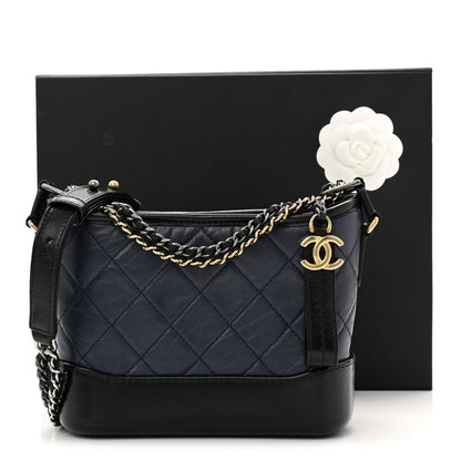 Chanel Aged Calfskin Quilted Small Gabrielle Hobo Navy Black 11 of 11