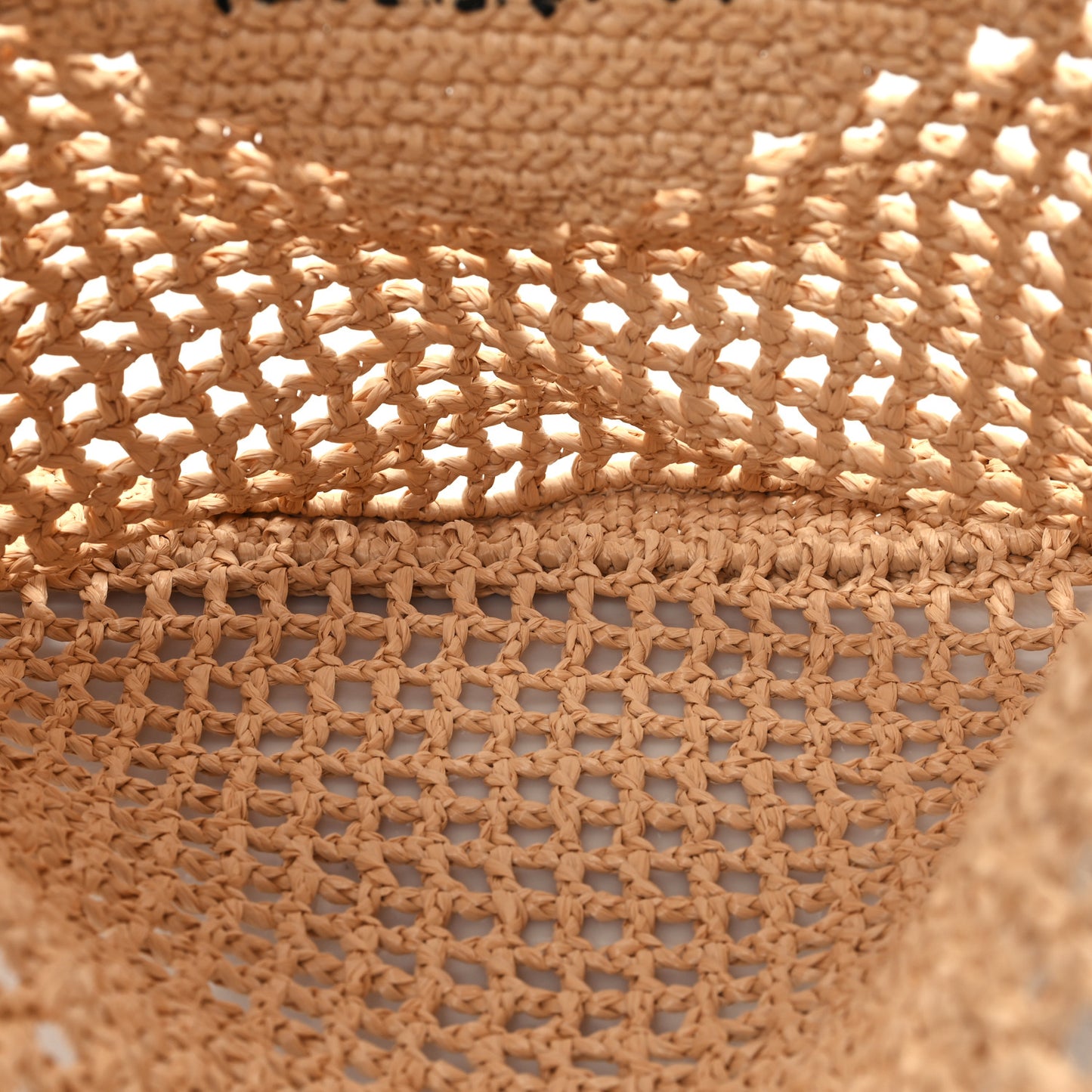 Yarn Raffia Effect Crochet Logo Embroidered Tote Bag Naturale