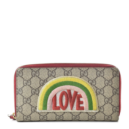 Gucci GG Supreme Monogram Embroidered Rainbow Zip Around Wallet Red 1 of 16
