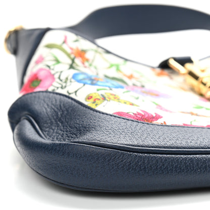 Gucci Canvas Flora Medium Jackie Hobo Blue Agata 8 of 11