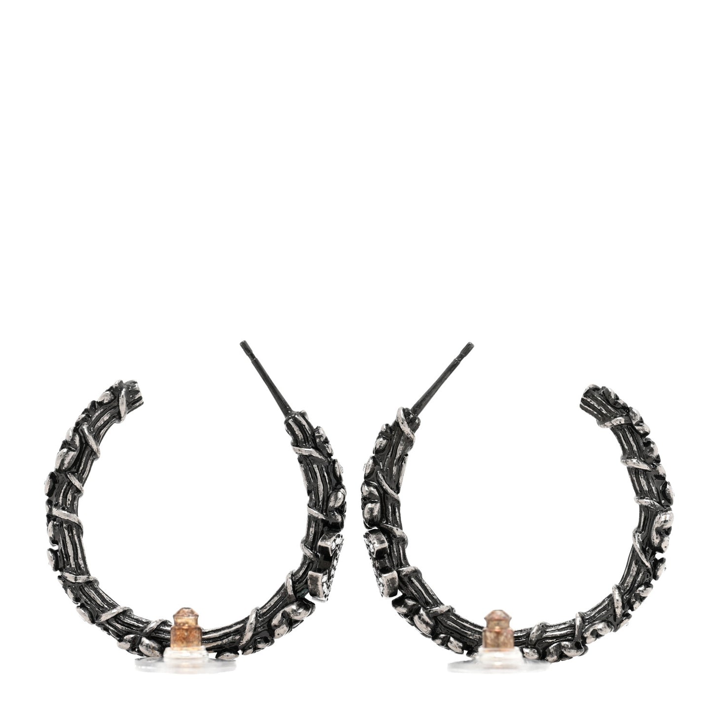 Crystal Camellia CC Hoop Earrings Ruthenium