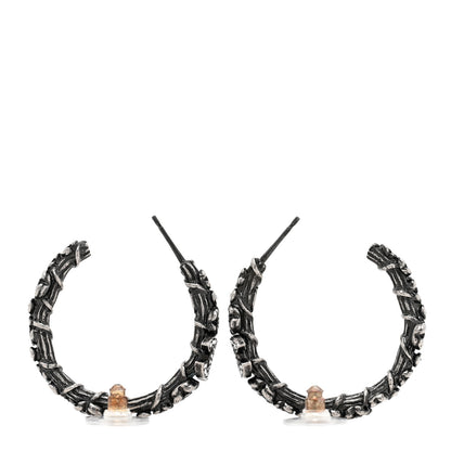 Chanel Crystal Camellia CC Hoop Earrings Ruthenium 3 of 4