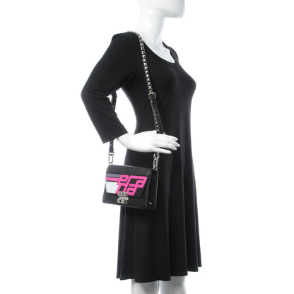 Prada City Calfskin Saffiano Racing Logo Elektra Shoulder Bag Fuxia Black 2 of 7