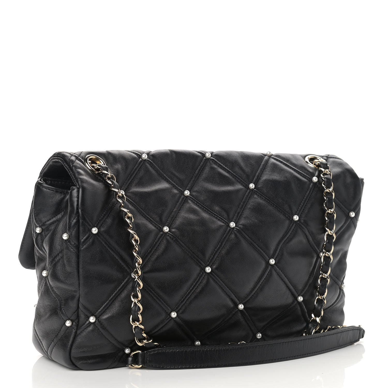 Chanel Lambskin Quilted Pearl Studded Flap Black 3 of 9