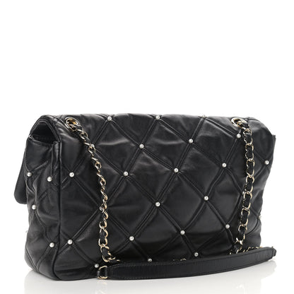 Chanel Lambskin Quilted Pearl Studded Flap Black 3 of 9