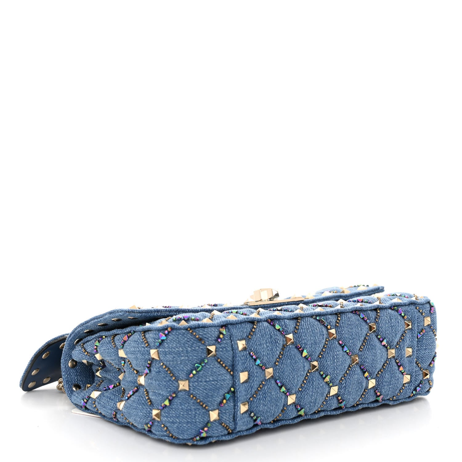 Valentino Garavani Denim Small Rockstud Jewel Spike Shoulder Bag Blue 4 of 9