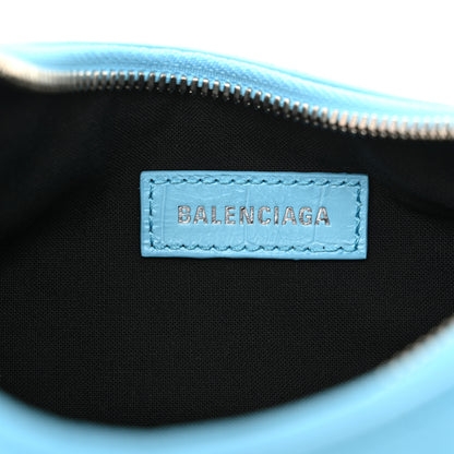 Balenciaga Extra Supple Calfskin Crocodile Embossed Le Cagole Shoulder Bag XS Sky Blue 7 of 11
