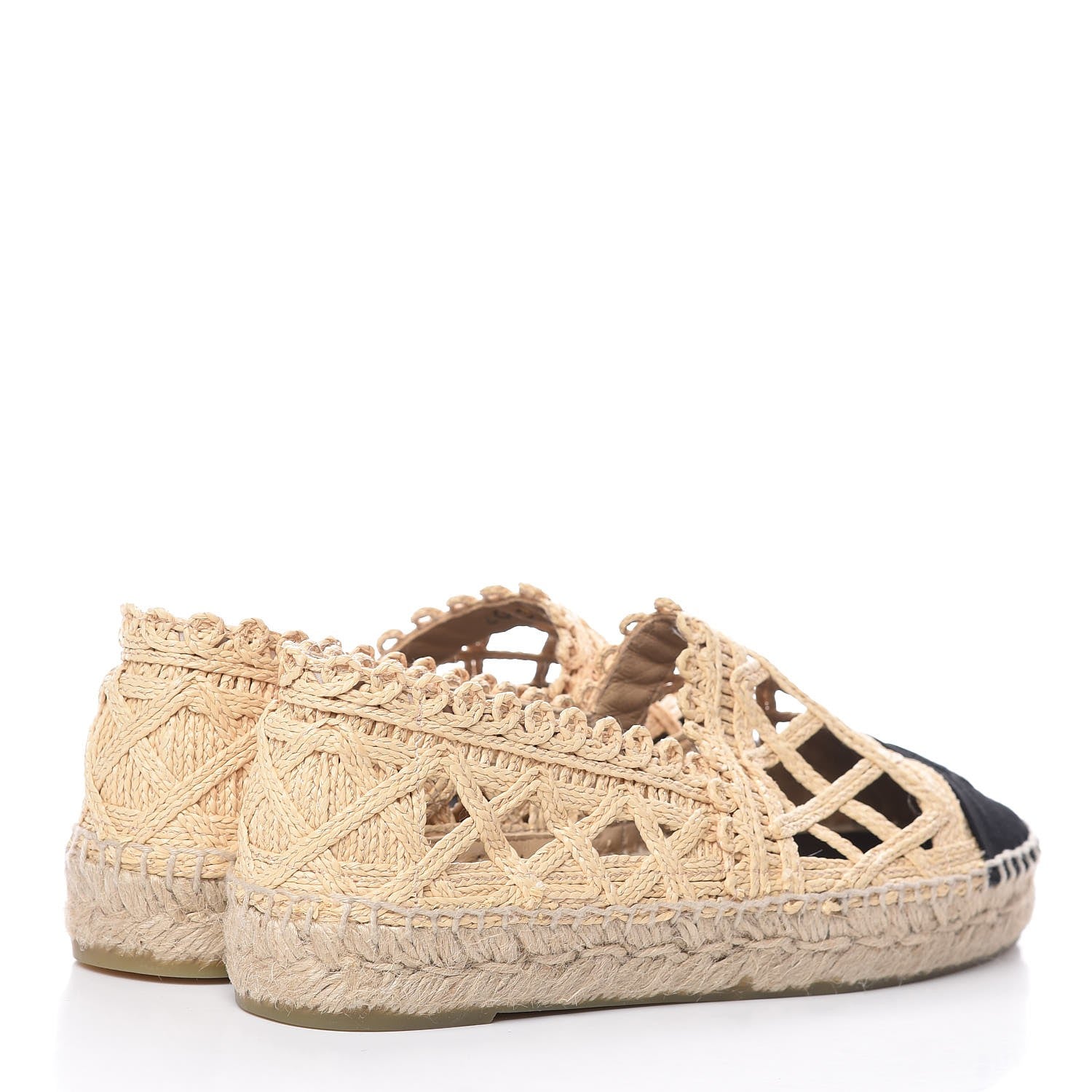 Chanel Raffia Fabric CC Espadrilles 38 Beige Black 4 of 12