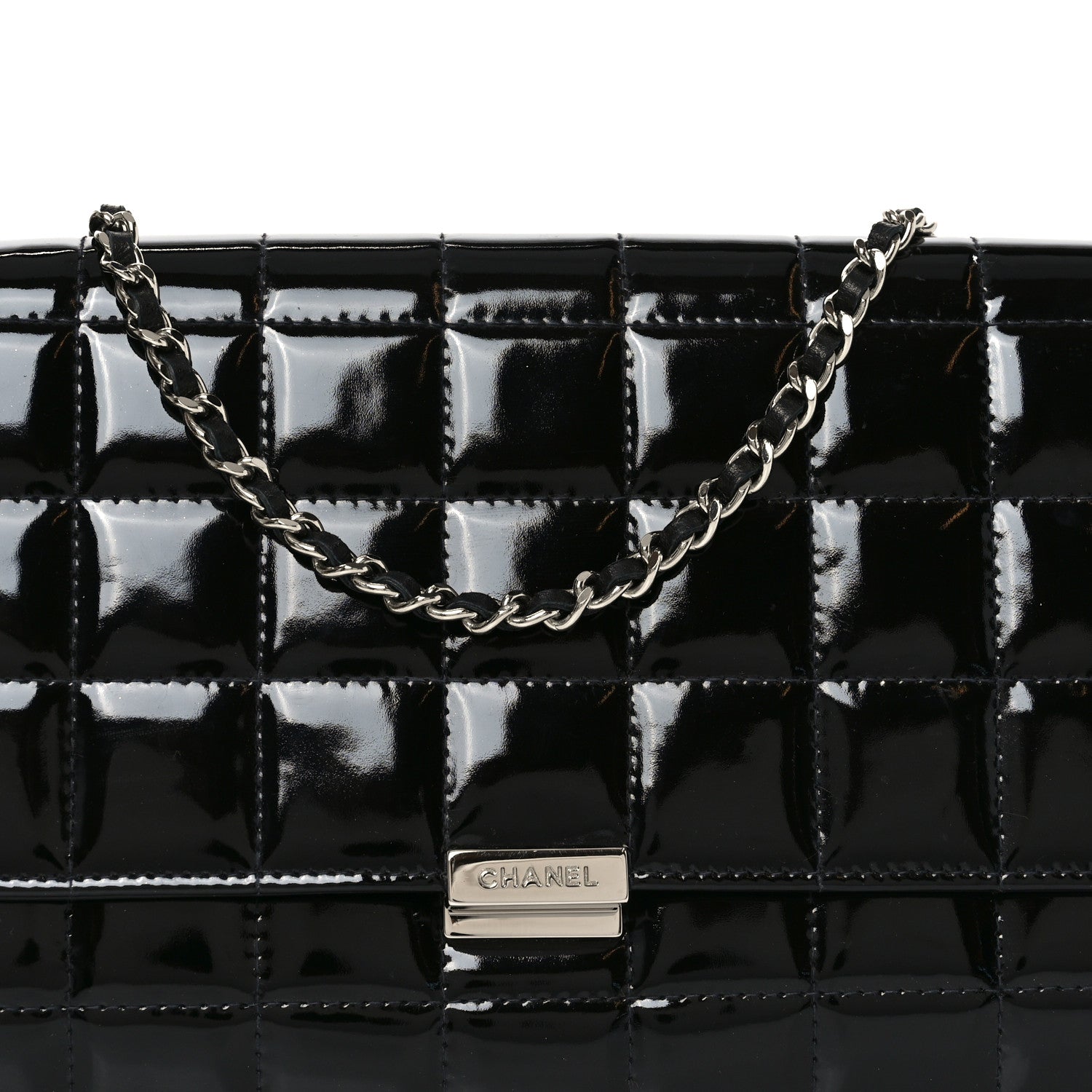 Chanel Patent Chocolate Bar Chain Clutch Black 8 of 10