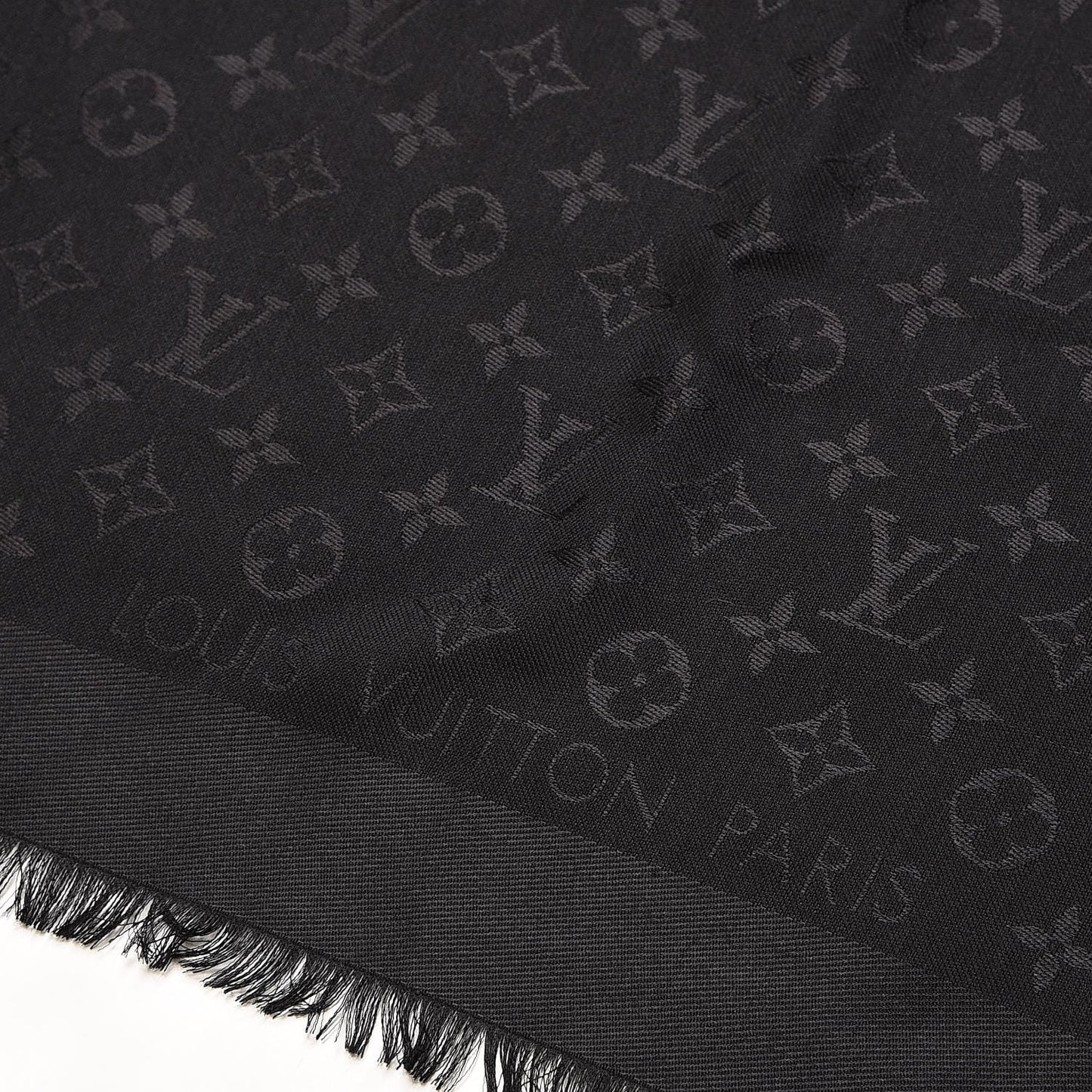 Silk Wool Monogram Shawl Black