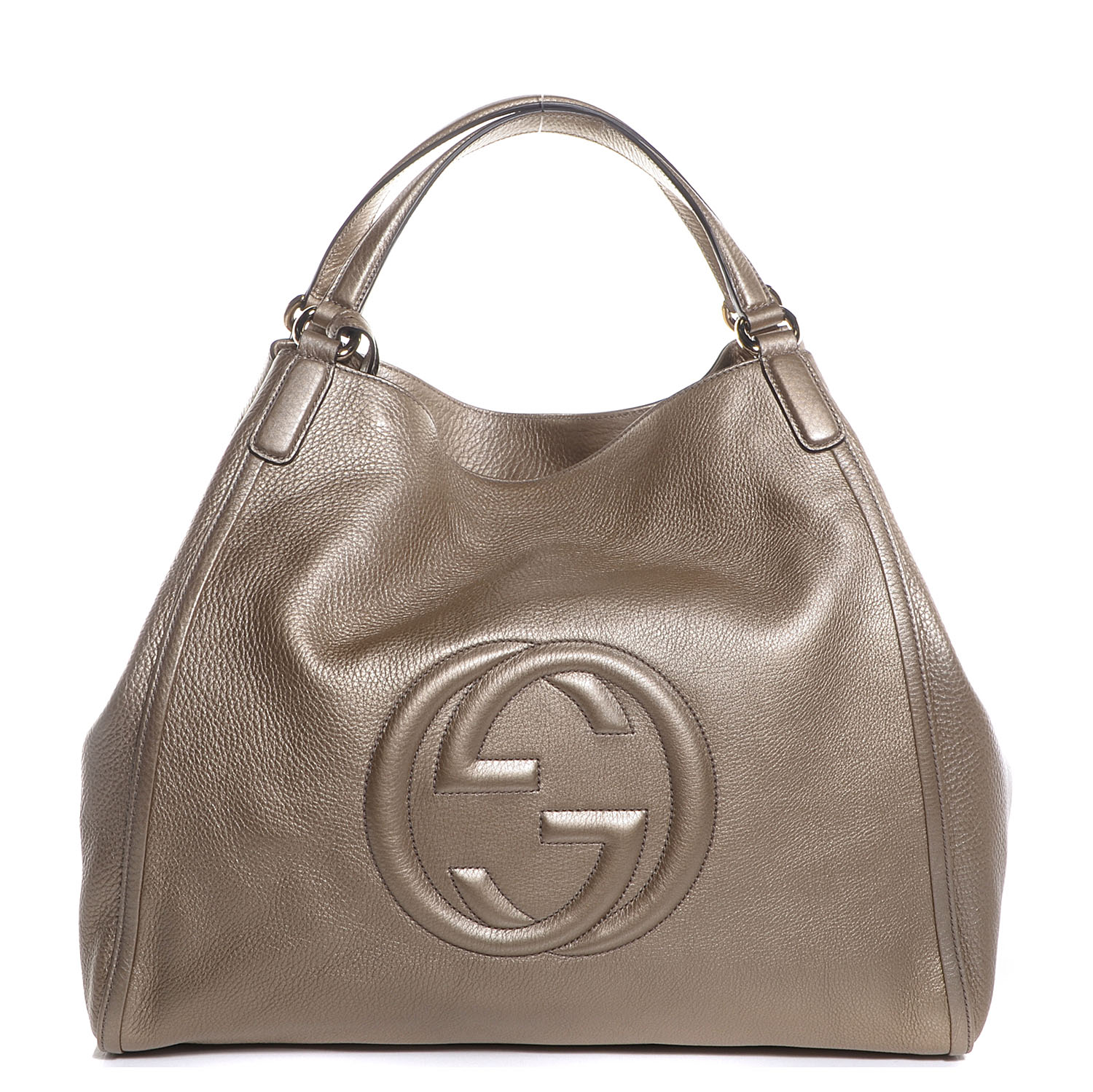 Gucci Metallic Pebbled Calfskin Large Soho Shoulder Bag Golden Beige 1 of 7