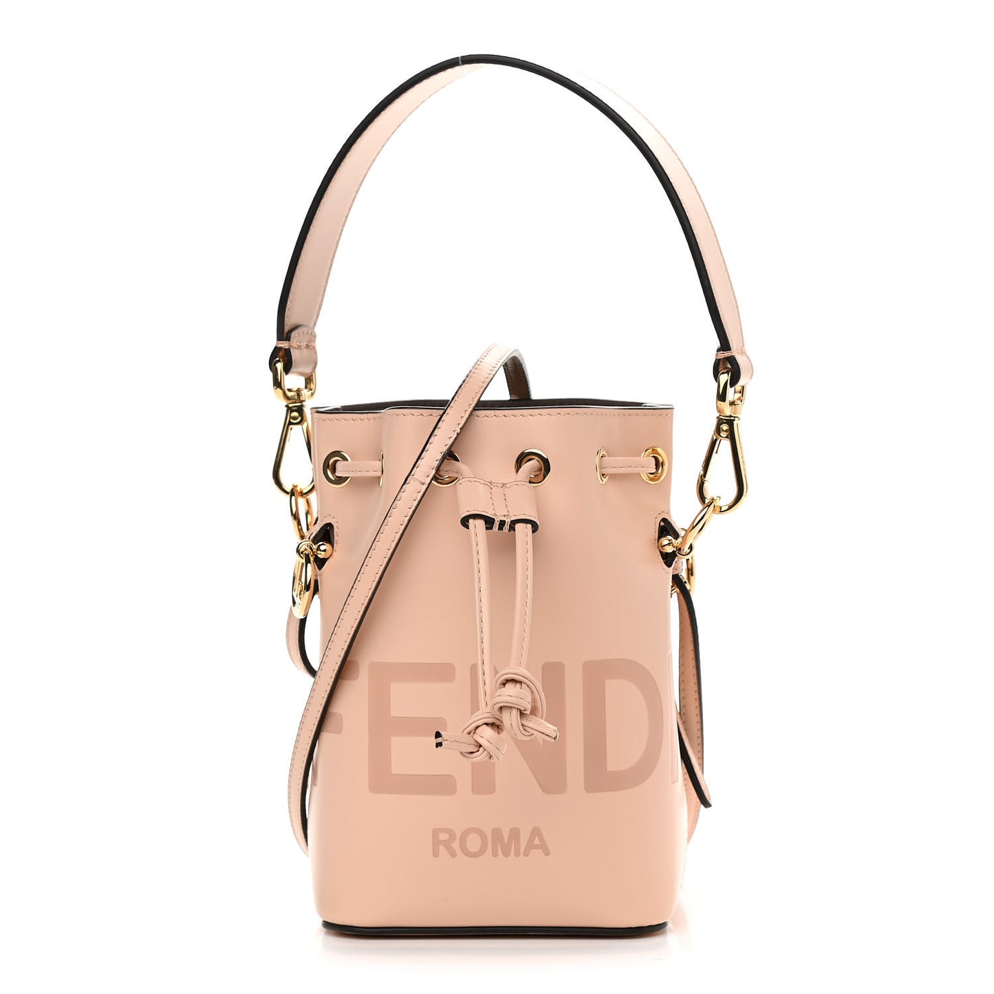 Vitello King F is Fendi Logo Embossed Mini Mon Tresor Bucket Bag Light Rose
