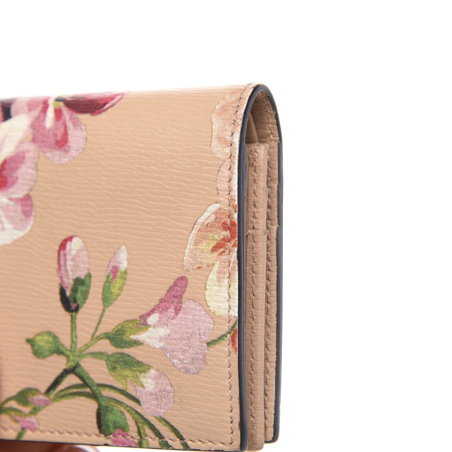 Shangai Calfskin Blooms Print Card Case Wallet Pink Apricot Multicolor